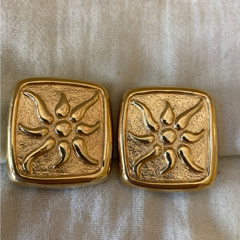 Givenchy Vintage Starburst Sunburst Square‎ Clip on Earrings